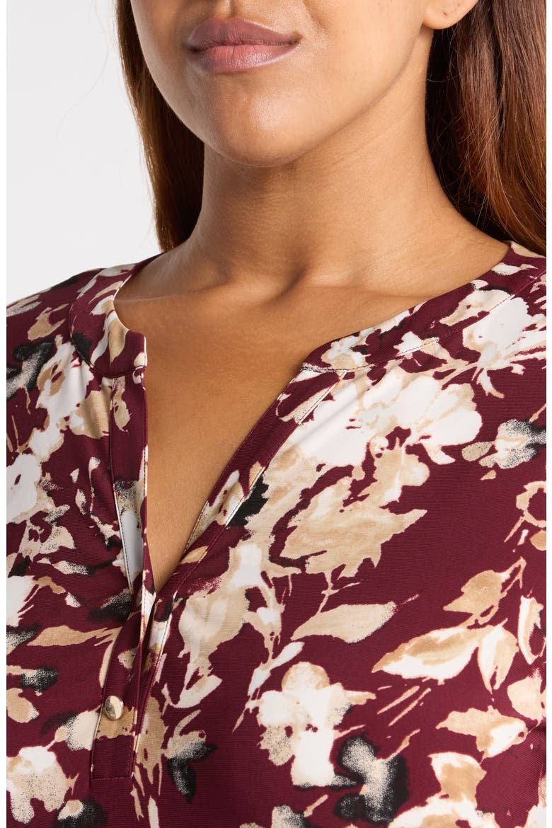 Woodblock Texture Three-Quarter Sleeve Henley Top, Alternate, color, BAROLO MULTI