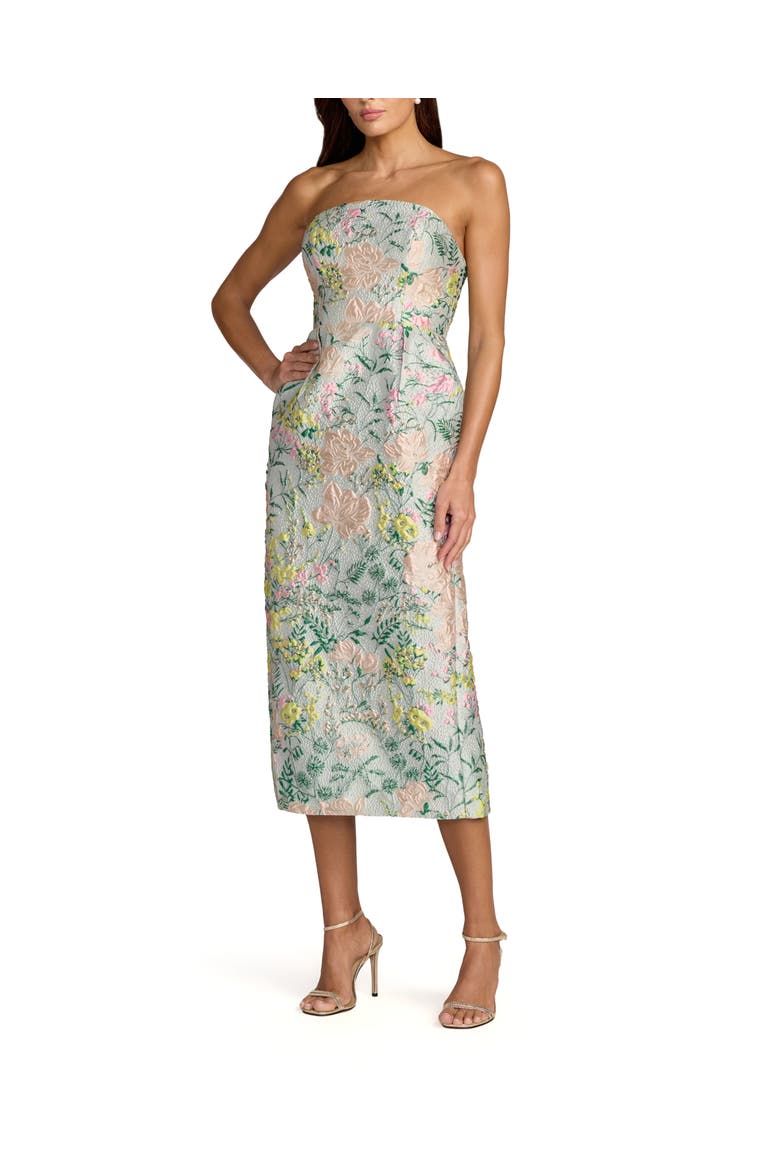 Multicolor Strapless Brocade Midi Dress With Pockets, Main, color, Pastel Multi