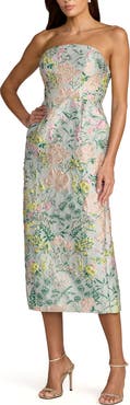 Mac Duggal Multicolor Strapless Brocade Midi Dress With Pockets
