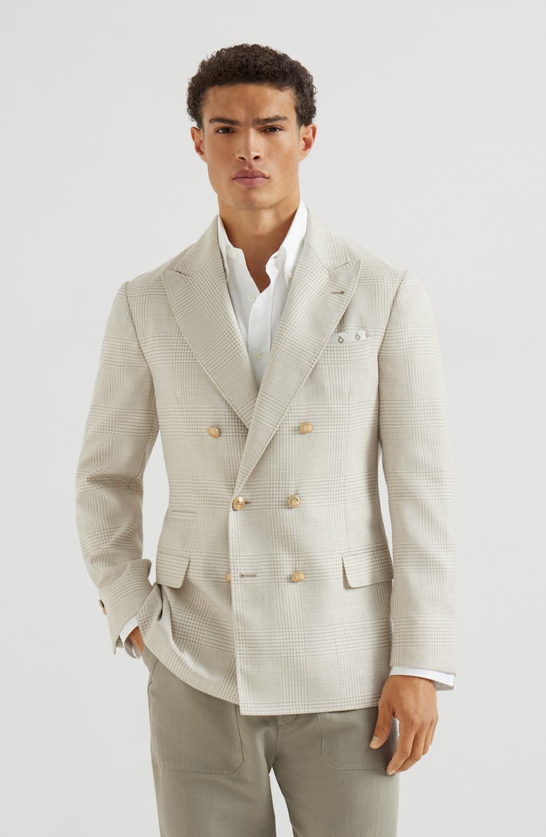 Brunello Cucinelli Prince of Wales deconstructed blazer, Alternate, color, Yuta