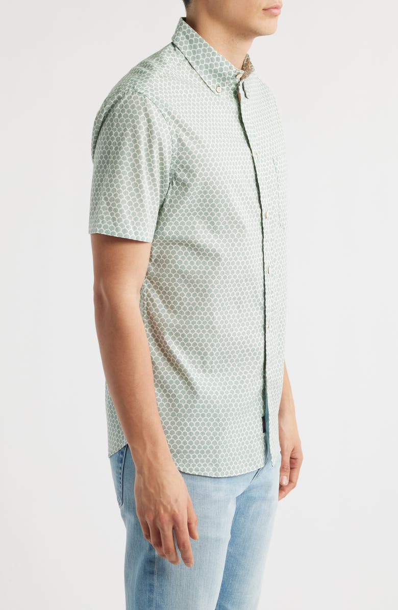Faherty Playa Short Sleeve Stretch Organic Cotton Button-Down Shirt, Alternate, color, Sage Fishscale