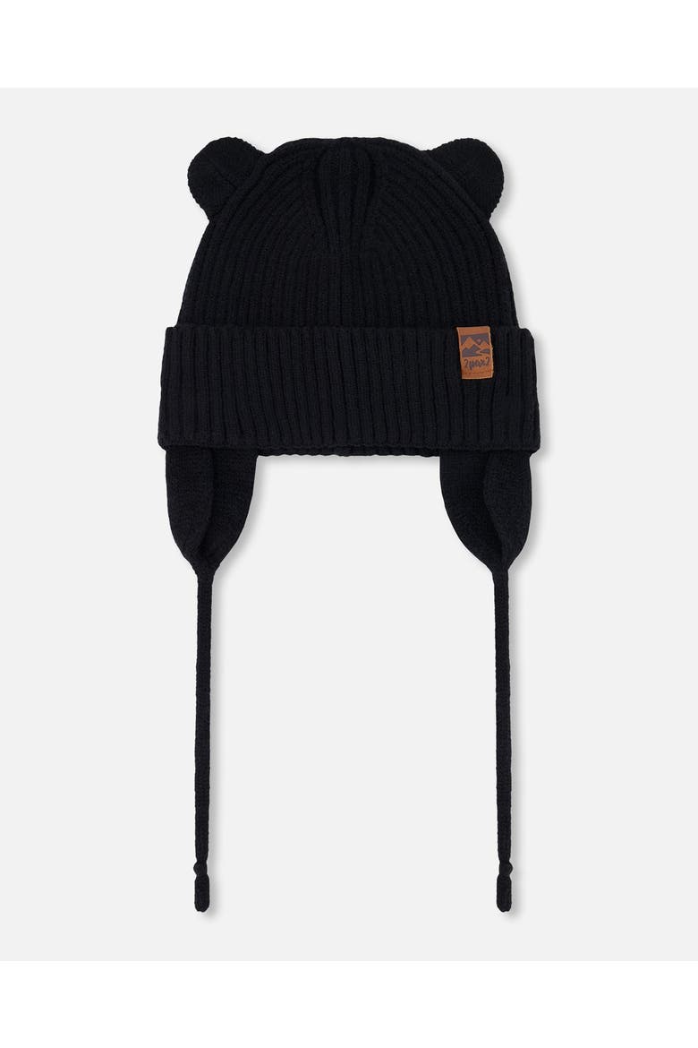 Gender Inclusive Logo Patch Ribbed Knit Hat, Main, color, Black