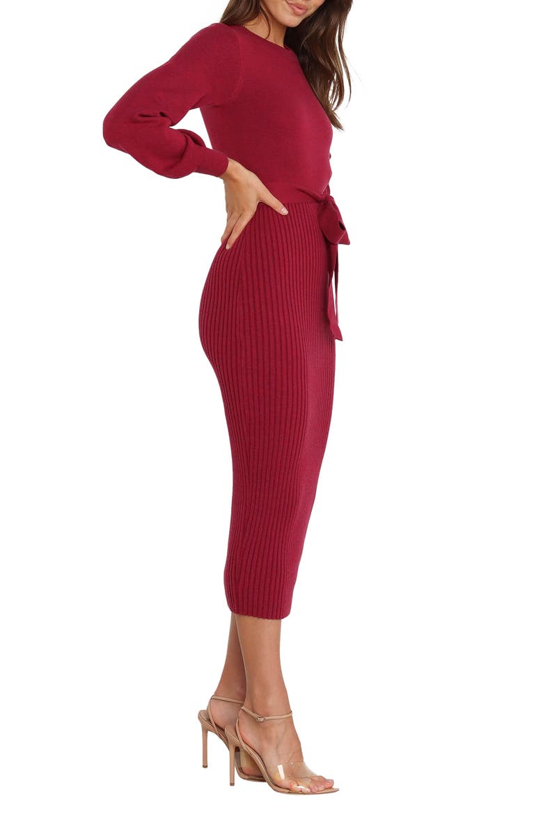 Helena Belted Long Sleeve Sweater Dress, Alternate, color, WINE