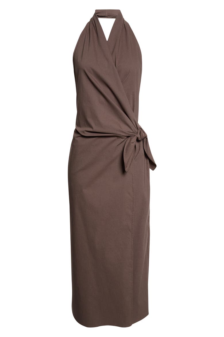 Halter Wrap Backless Midi Dress, Alternate, color, WOOD