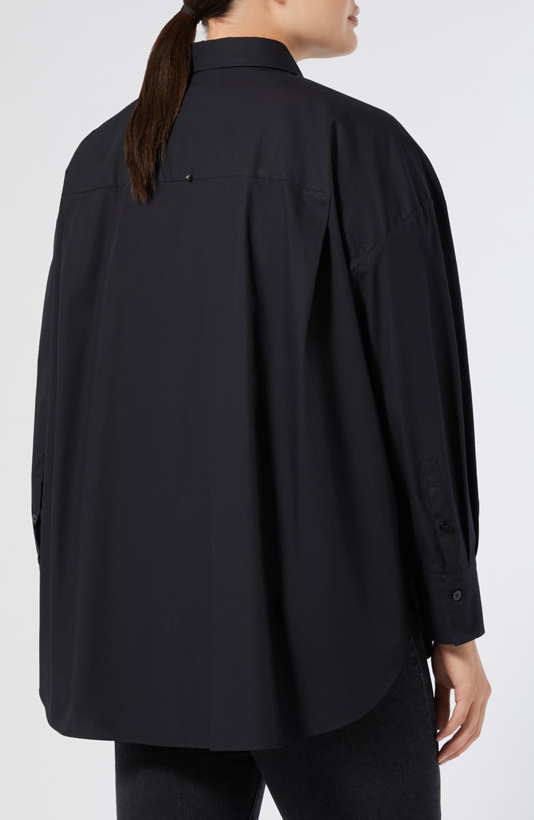 Marina Rinaldi Uganda Embellished Oversize Cotton Button-Up Shirt, Alternate, color, Black