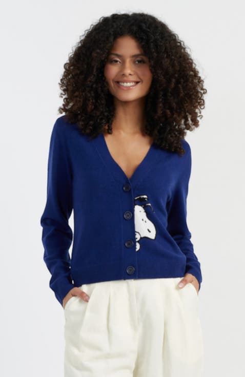 Chinti Meets Peanuts Snoopy Peek Pocket Wool Cashmere Cardigan