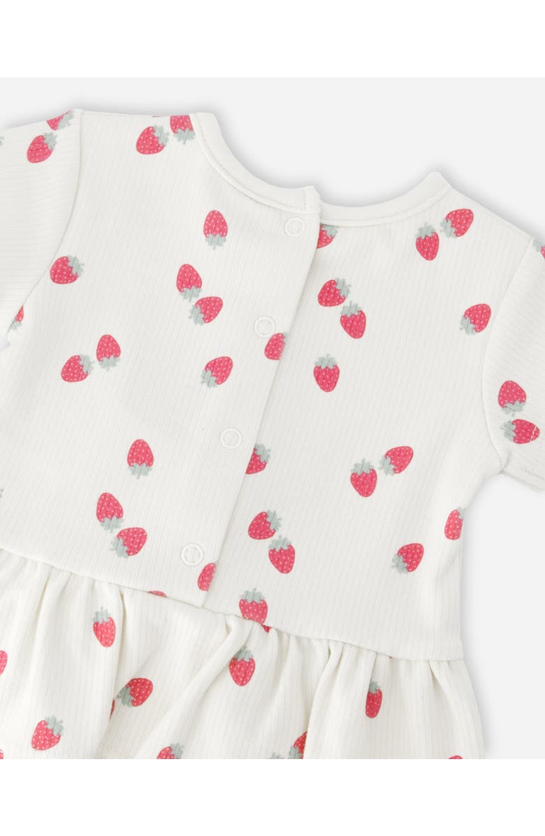 Deux par Deux Cotton Rib Jersey Strawberries Printed Top and Short Set, Alternate, color, White Printed Strawberries