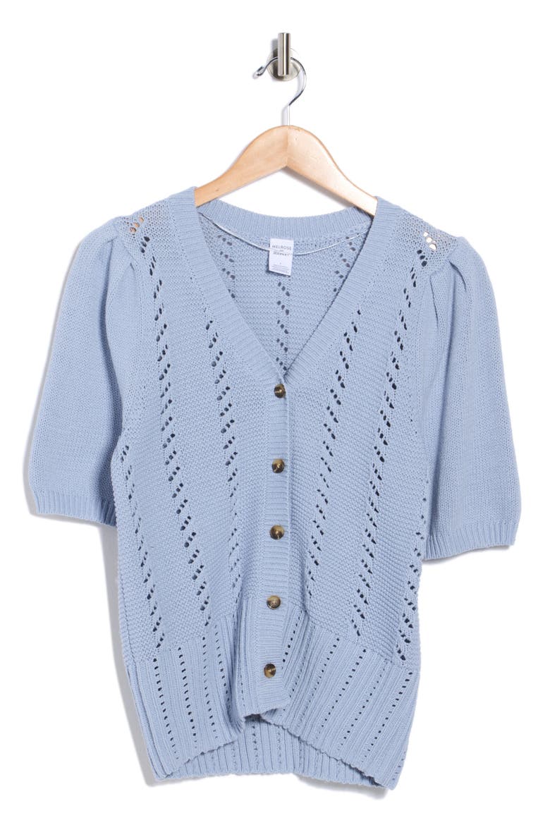 Pointelle Sweater Cardigan, Alternate, color, BLUE BLIZZARD