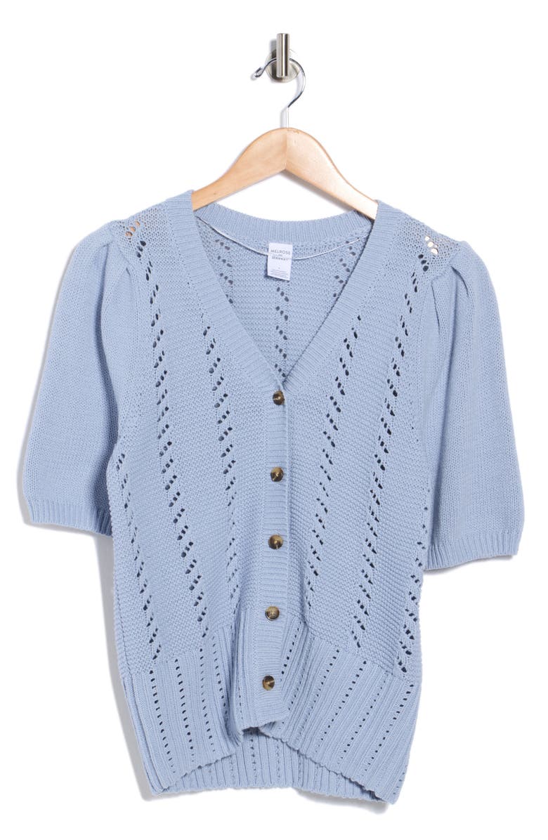 Melrose and Market Pointelle Sweater Cardigan, Alternate, color, Blue Blizzard