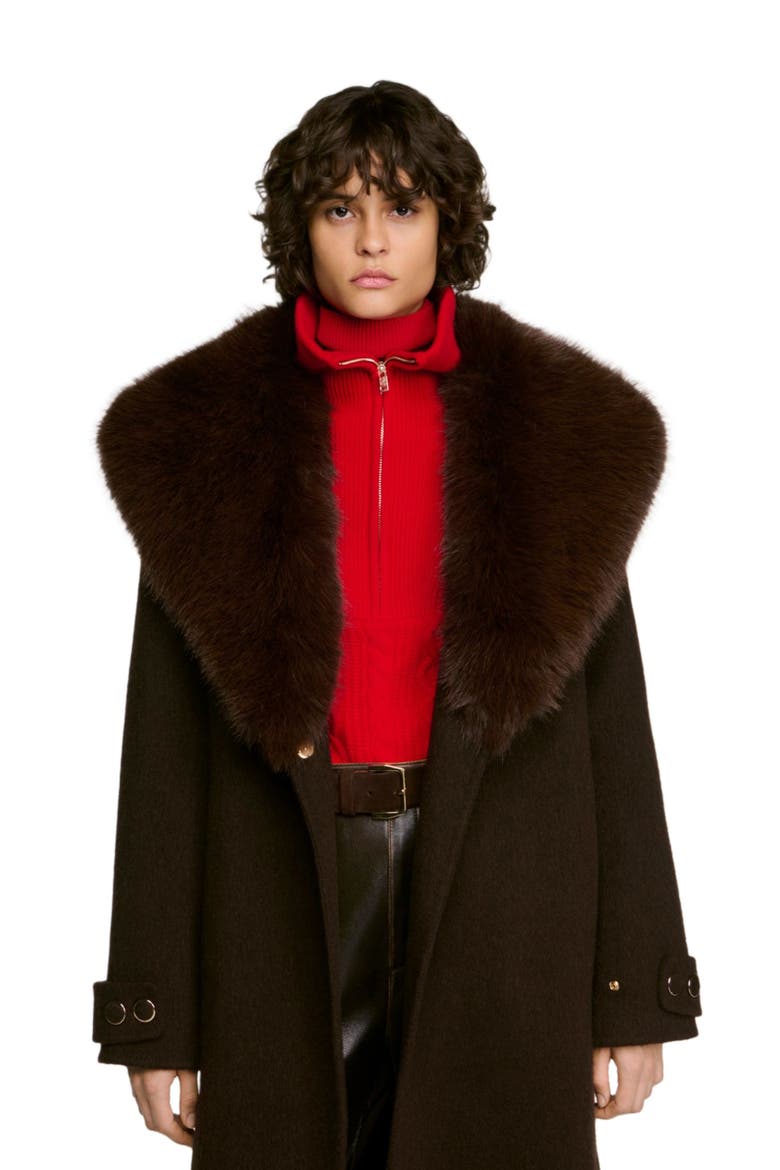 Coat With Shearling Collar, Alternate, color, Brown