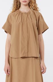 Weekend Max Mara Educata Shirred Cotton Button-Up Shirt