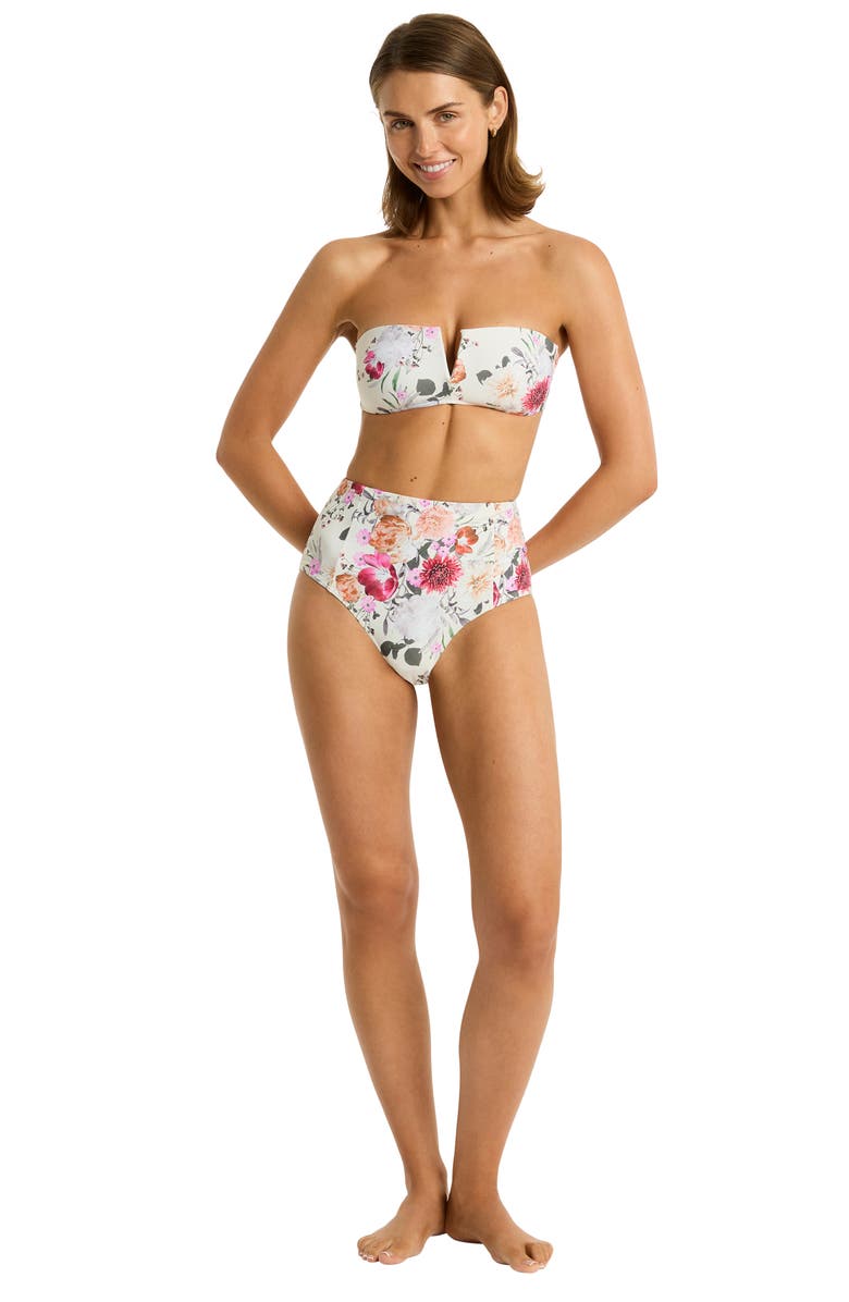 Sea Level Belle Paneled High Waist Bikini Bottoms, Alternate, color, Coconut