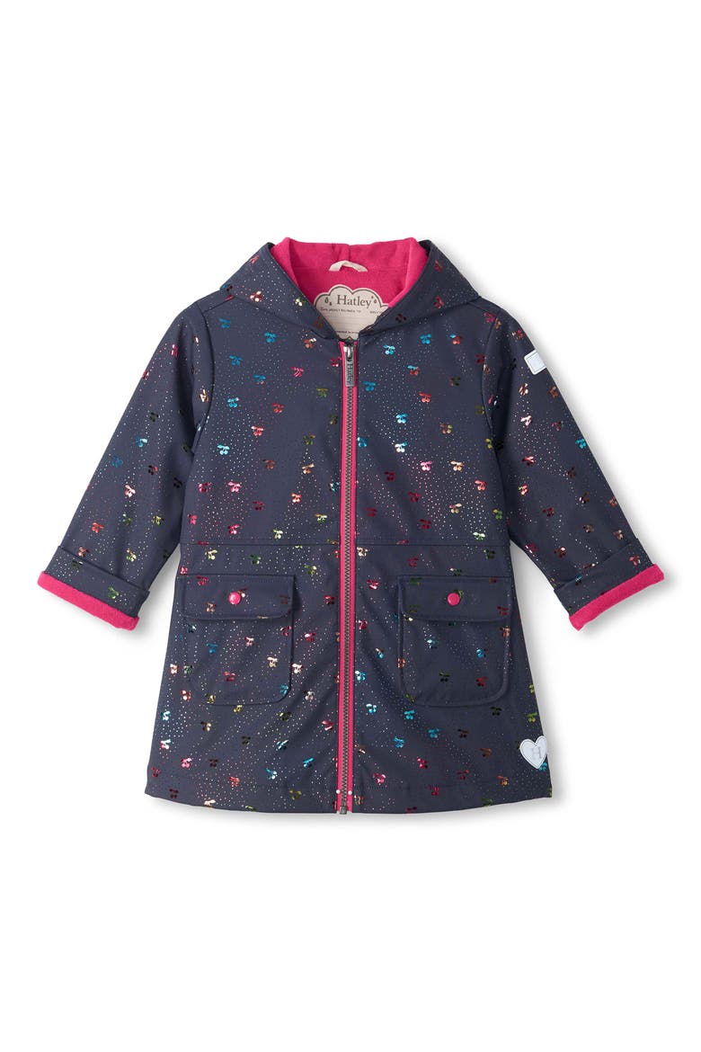 Kids' Rainbow Foil Cherry Raincoat, Main, color, PATRIOT BLUE