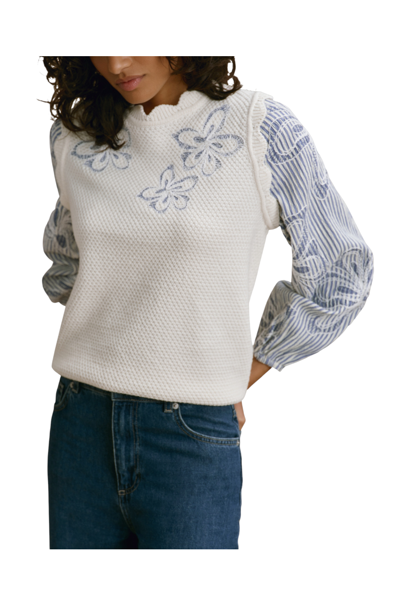 MINT VELVET Cotton Blend Striped Layered  Sweater, Main, color, Open White