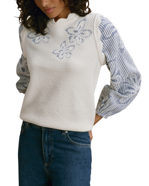 Cotton Blend Striped Layered  Sweater