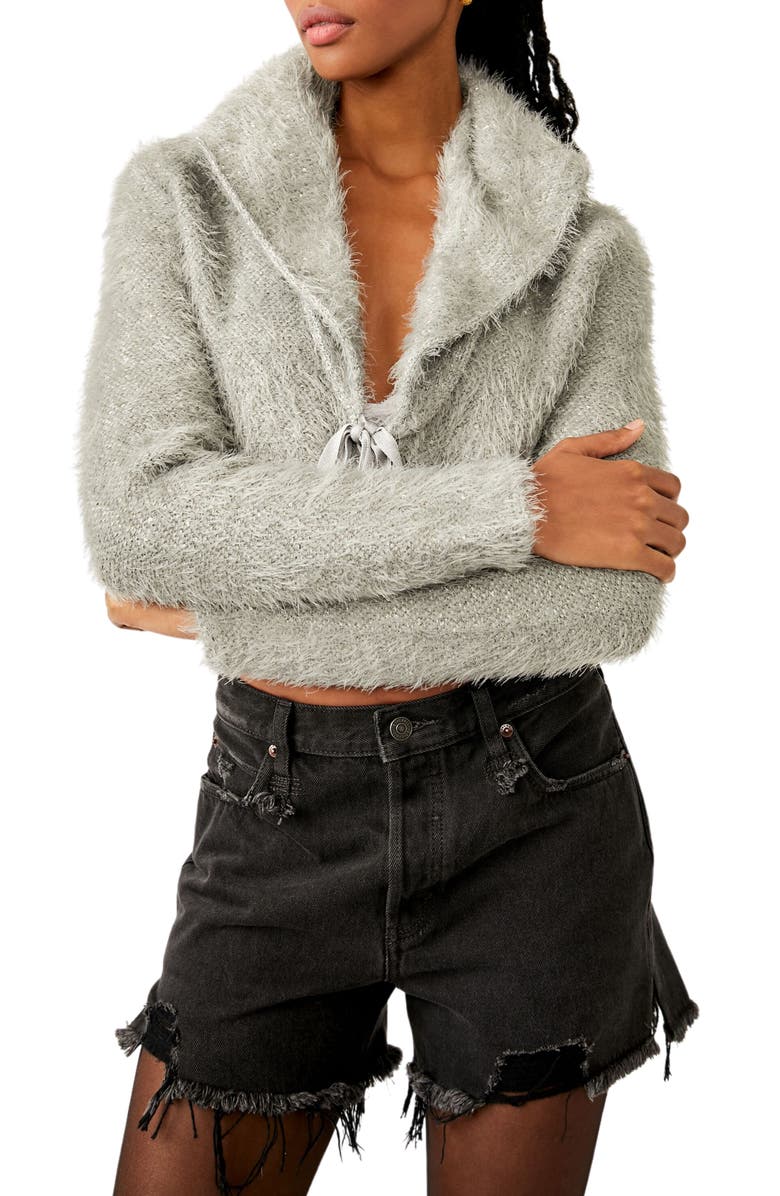 Free People Mina Tie Front Eyelash Chenille Crop Cardigan, Main, color,