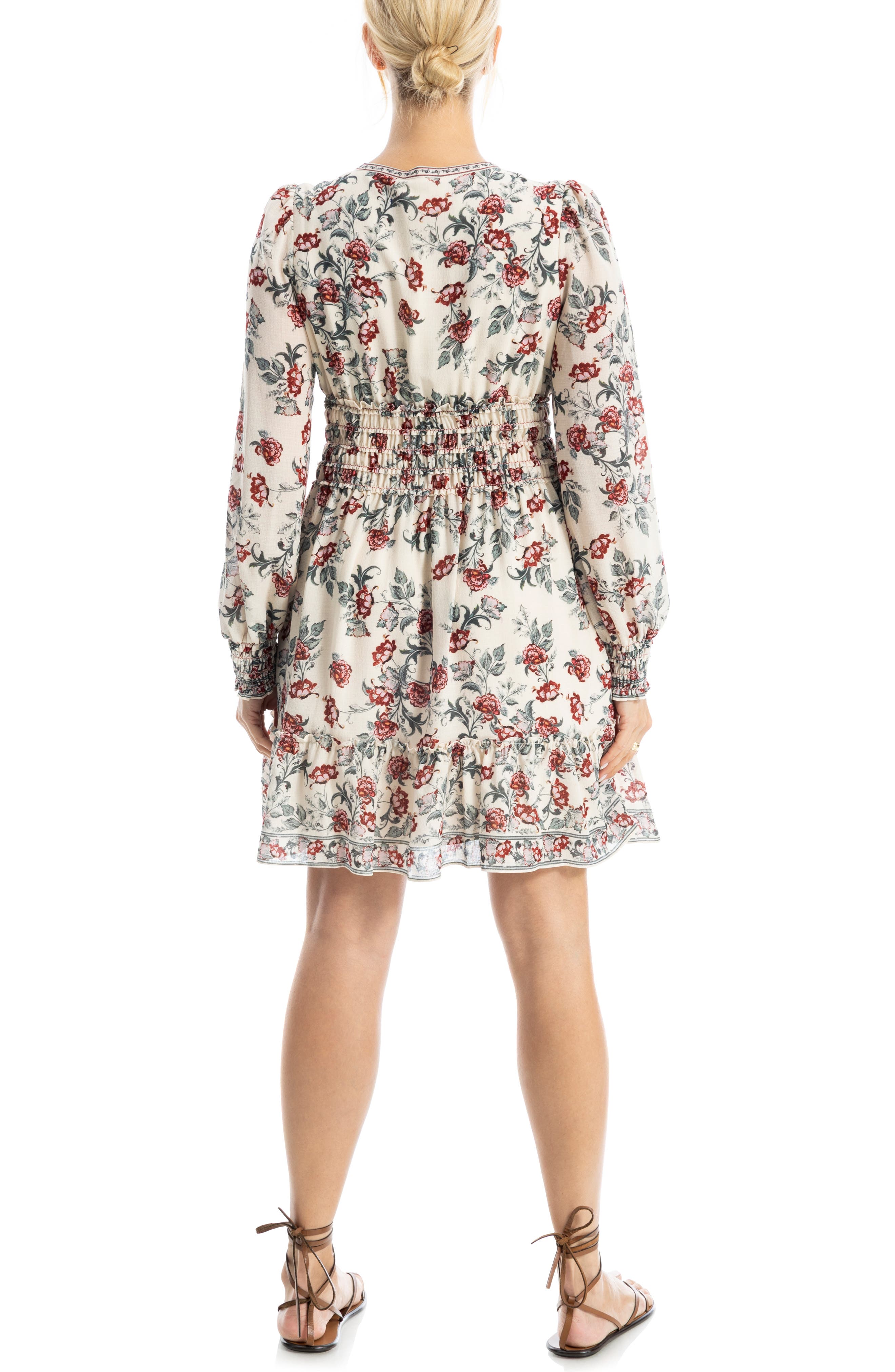Long Sleeve Smocked Georgette Minidress - image 2