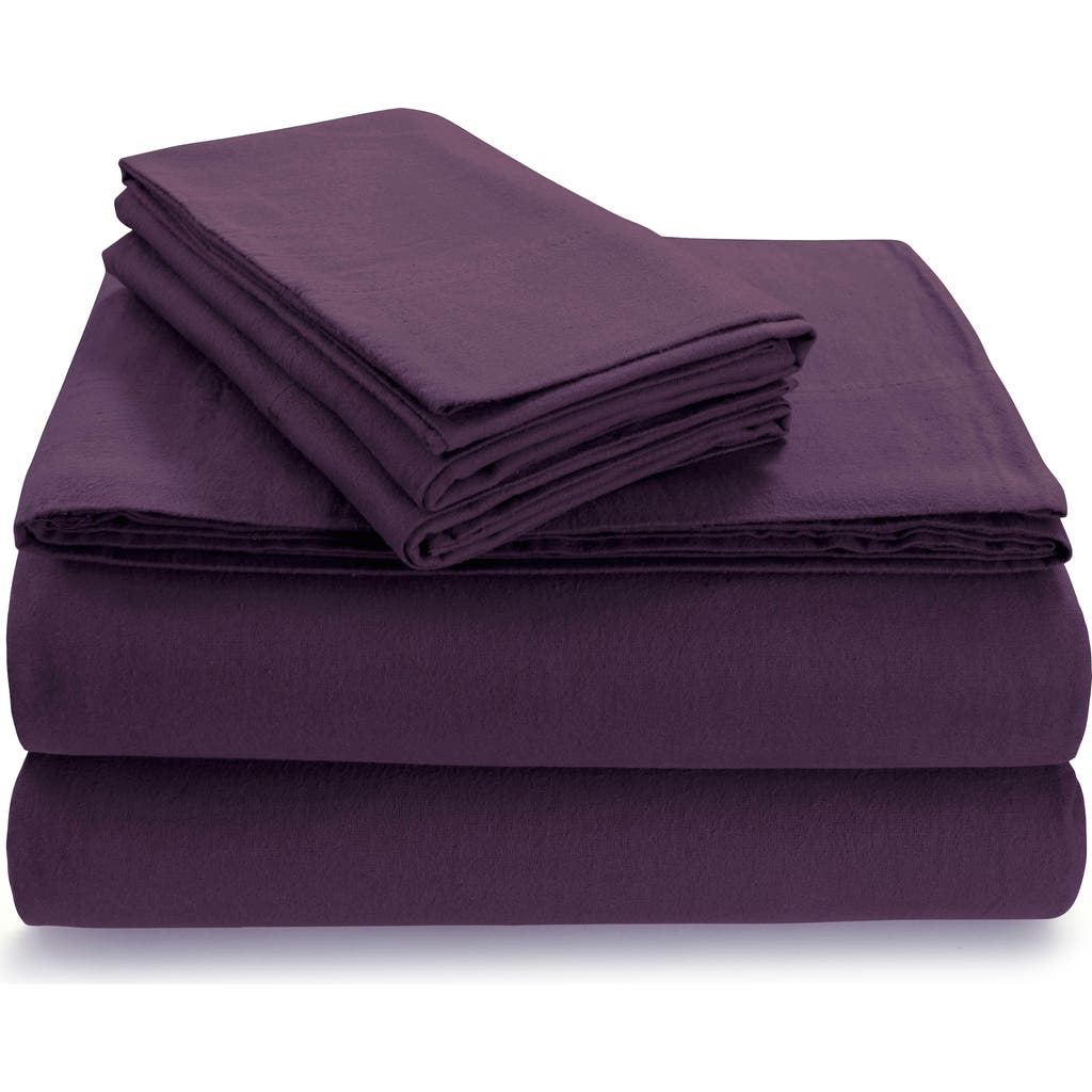 Azores Home Solid Flannel Sheet Set In Purple