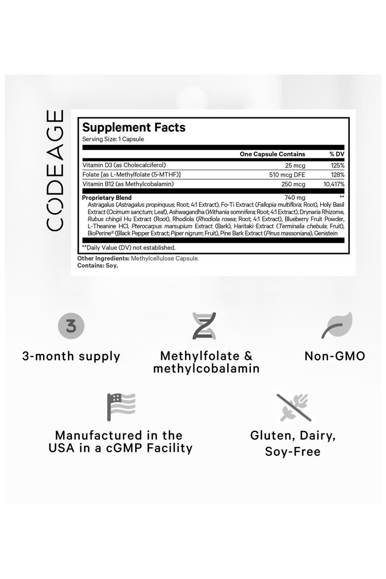 Ultra Life Telomeres -  Folate 5-MTHF, D3 & B12 Supplement, Alternate, color, White