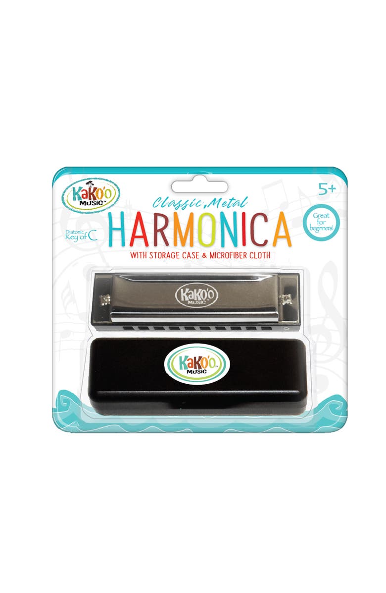 KaKo'o Music Classic 4 Inch Metal Harmonica With Storage Case, Alternate, color, Multicolored