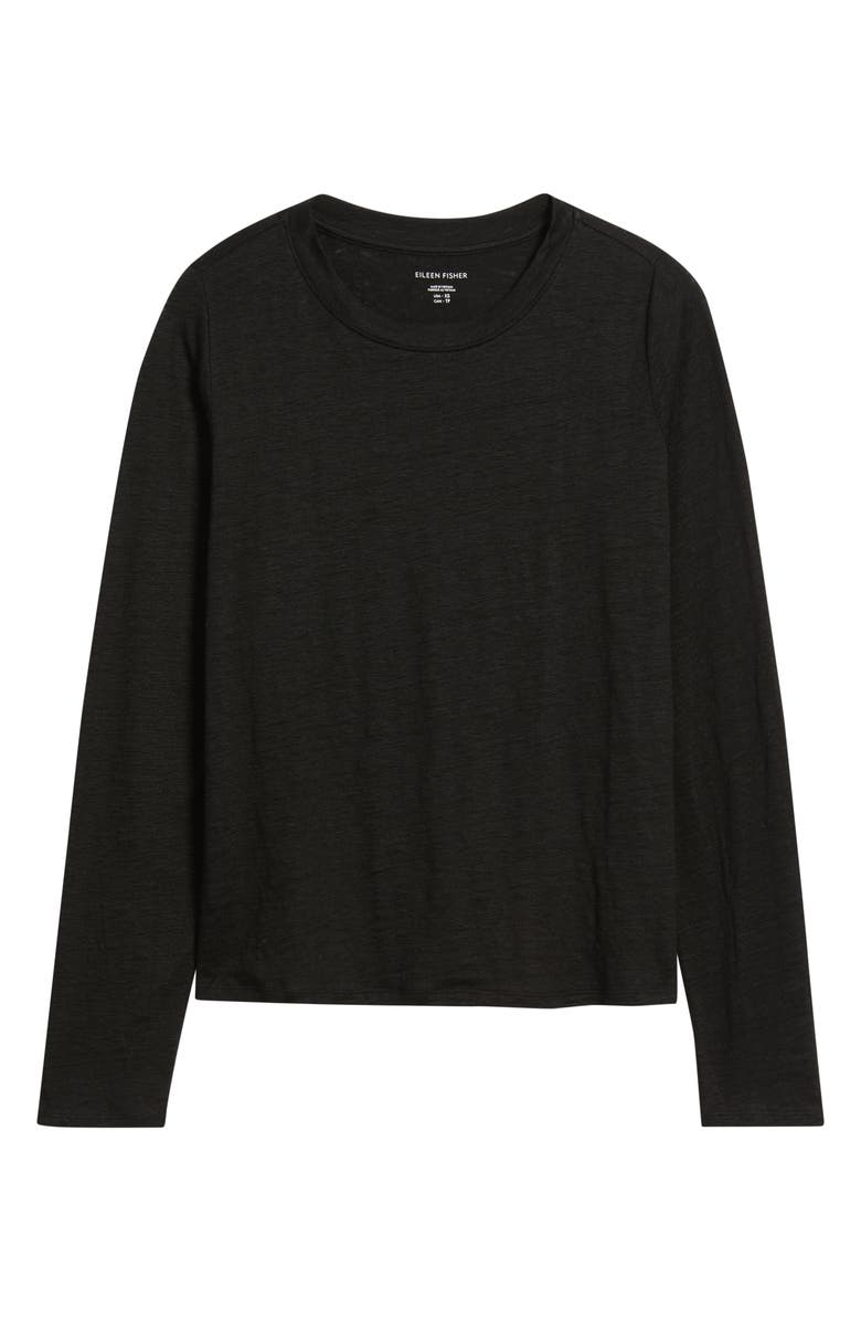 Eileen Fisher Long Sleeve Organic Linen T-Shirt, Alternate, color, Black