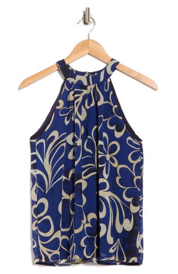 Catherine Malandrino Floral Halter Neck Chiffon Top In Blue