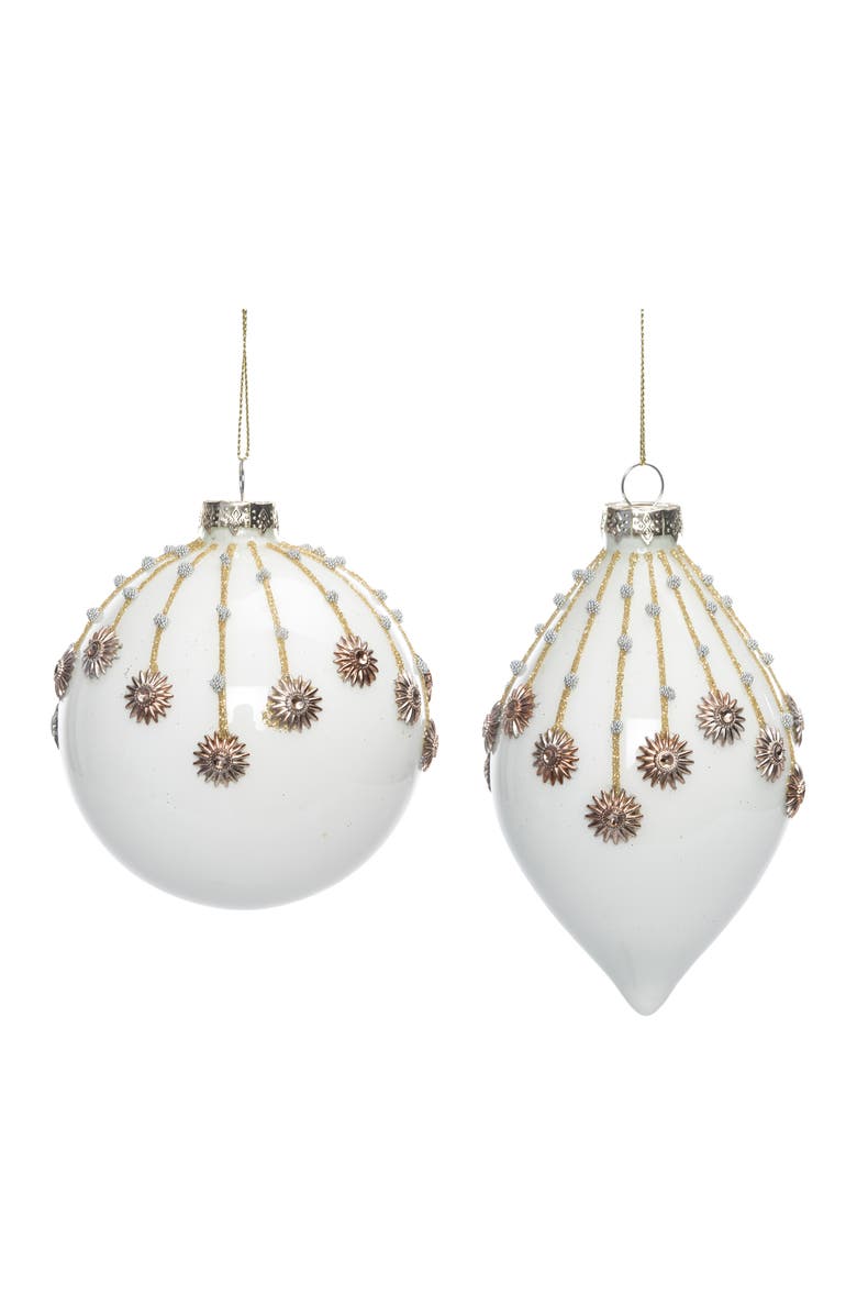 Transpac Glass Ornament Starburst Drip Set of 2 Christmas Decor, Main, color, White