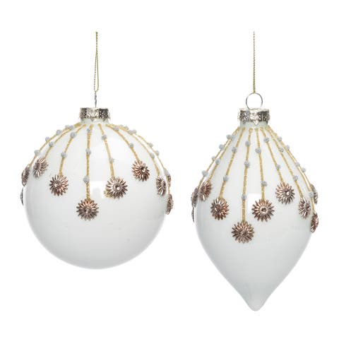 Glass Ornament Starburst Drip Set of 2 Christmas Decor
