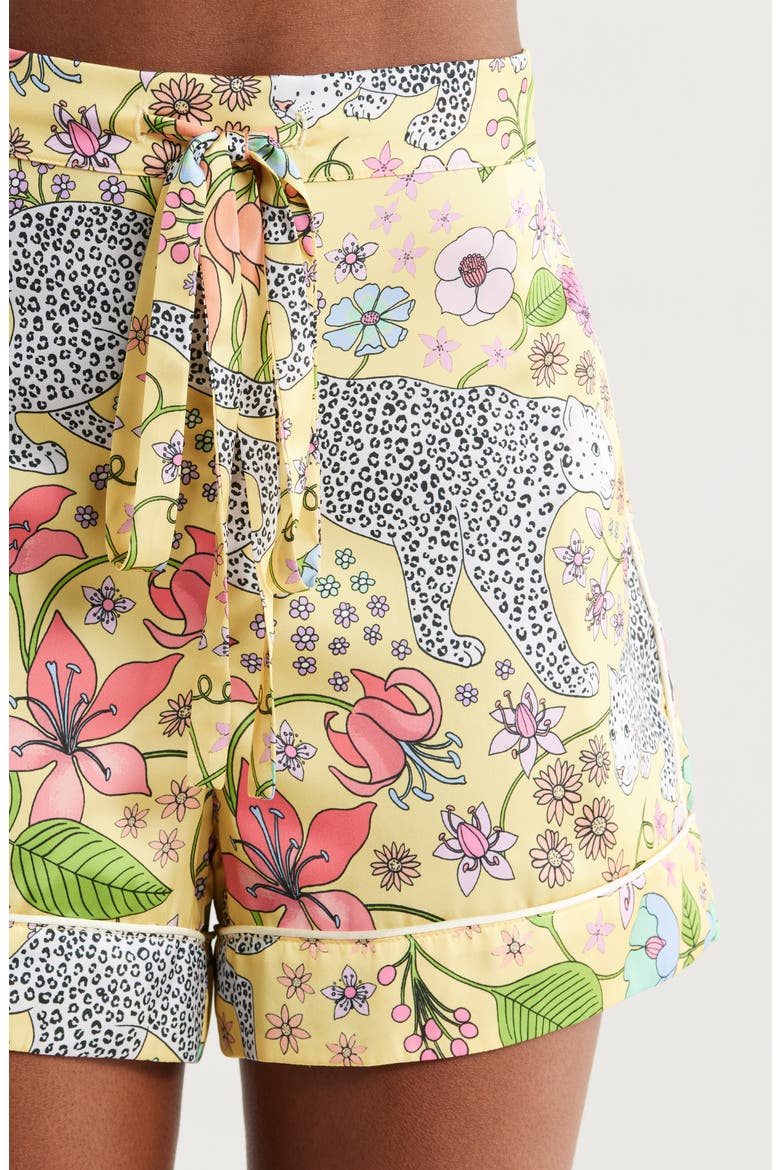 Snow Leopard Satin Short Pajamas, Alternate, color, YELLOW