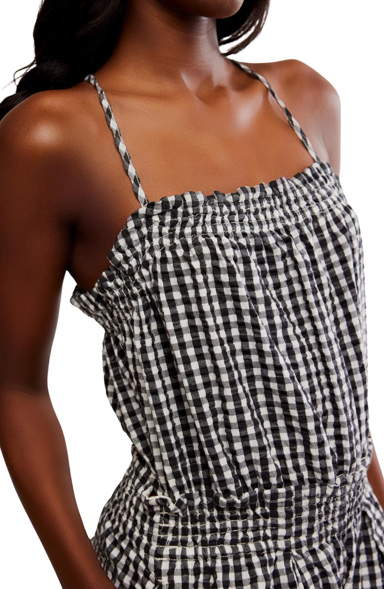 Free People Retro Heatwave Cotton Gingham Jumpsuit, Alternate, color, Black Combo
