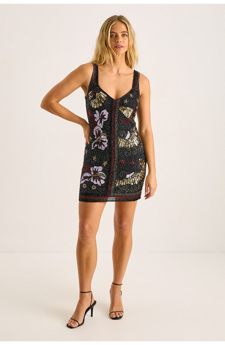 NASTY GAL Celestial Beaded Mini Dress, Main, color, Black