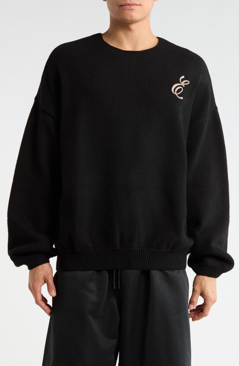 Fear of God Essentials Waffle Knit Crewneck Sweater, Main, color, Vintage Black