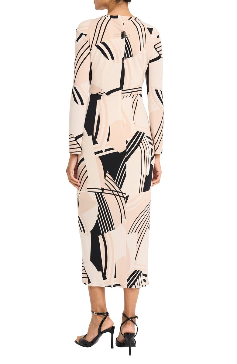 Maggy London Geo Print Long Sleeve Asymmetric Midi Dress, Alternate, color, Cream/ Black