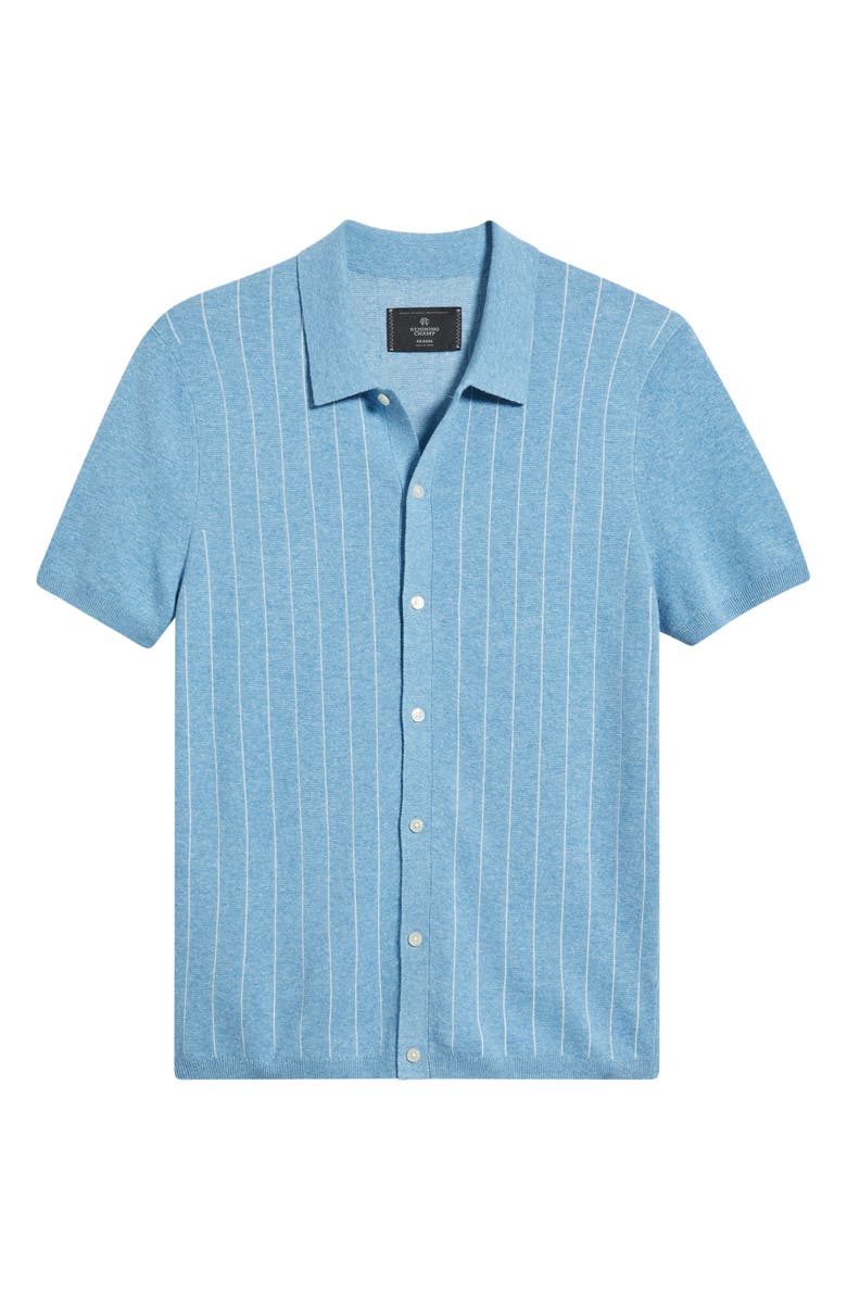 Reigning Champ Piazza Stripe Cotton & Linen Blend Button-Up Shirt, Main, color, Gulf-Ivory
