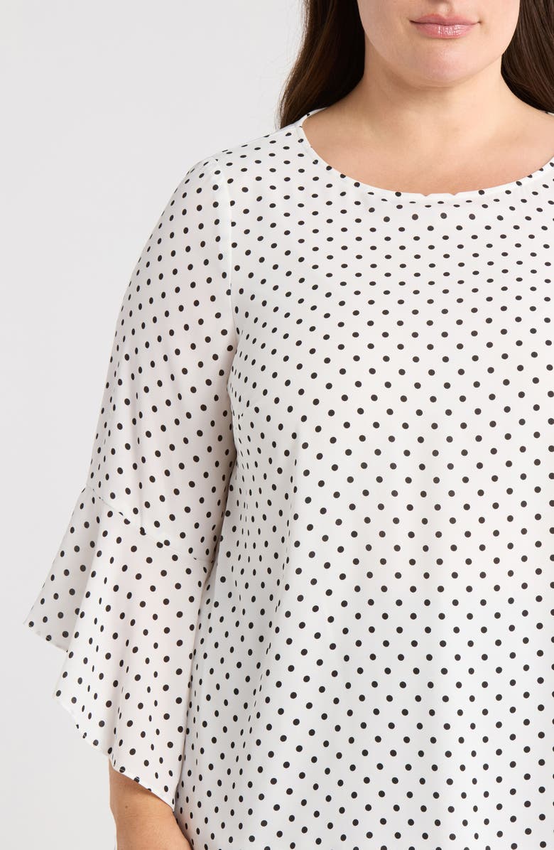 KASPER Ruffle Sleeve Top, Alternate, color, White/ Black