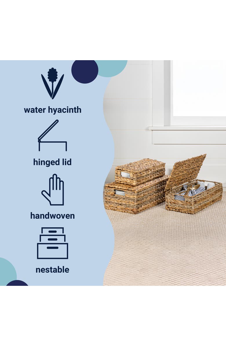 HAPPIMESS Sandrine Classic Farmhouse Handwoven Hyacinth Storage Baskets with Handles and Lids,, Alternate, color, Natural