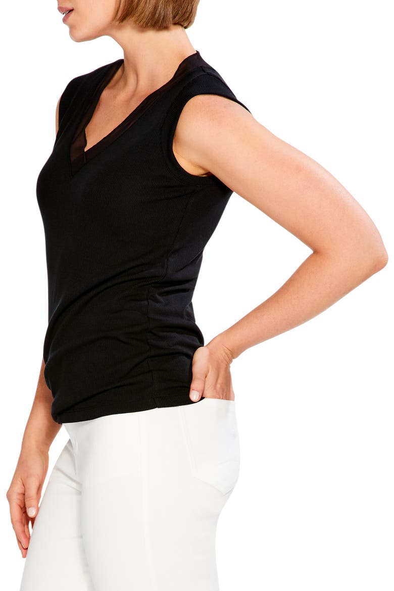 Draped Rib Mesh Trim Tank, Alternate, color, BLACK ONYX