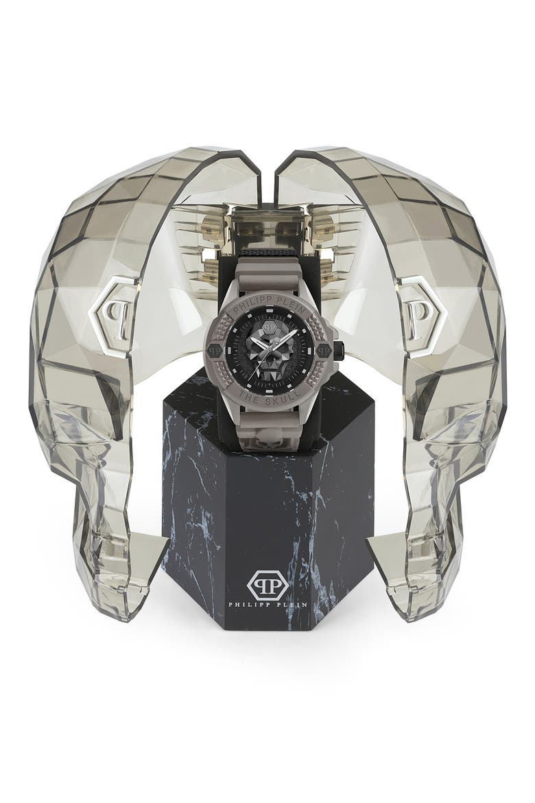 The $kull Silicone Strap Watch, 44mm, Alternate, color, TAUPE GREY ECO CERAMIC