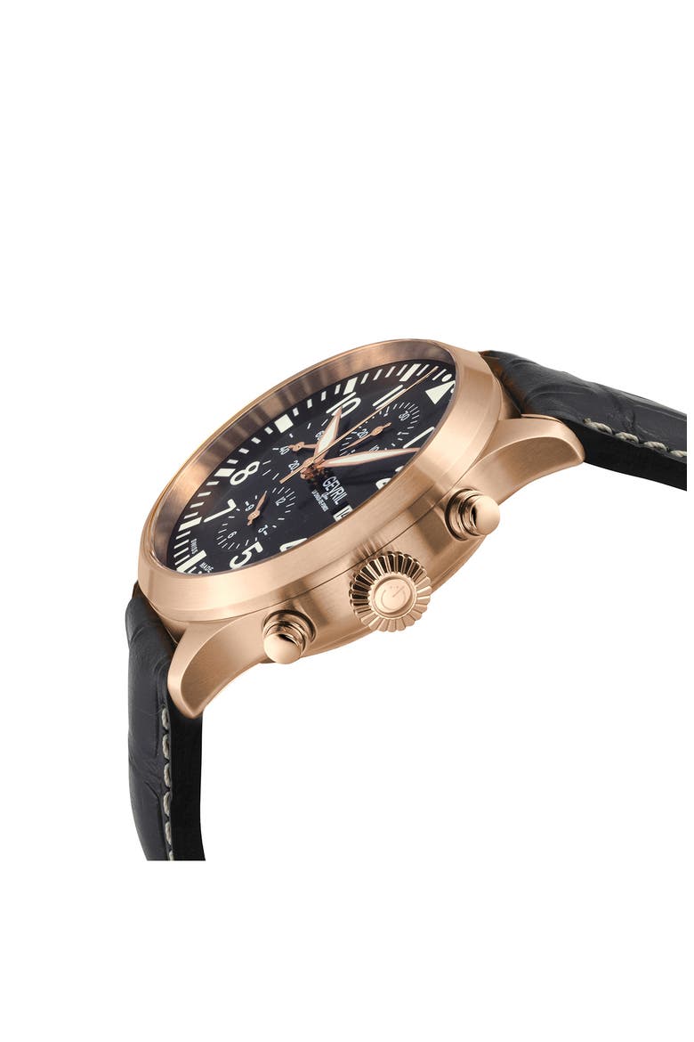 Vaughn Automatic Chronograph Leather Strap Watch, 44mm, Alternate, color, BLACK