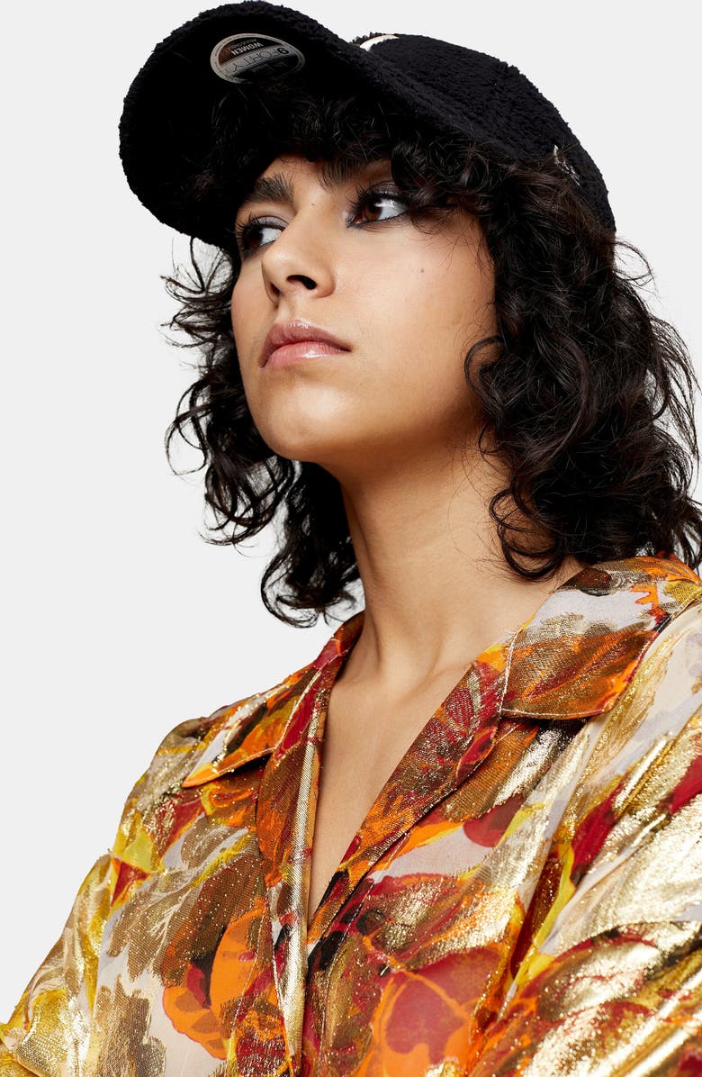 Topshop Metallic Jacquard Split Shirt, Alternate, color,