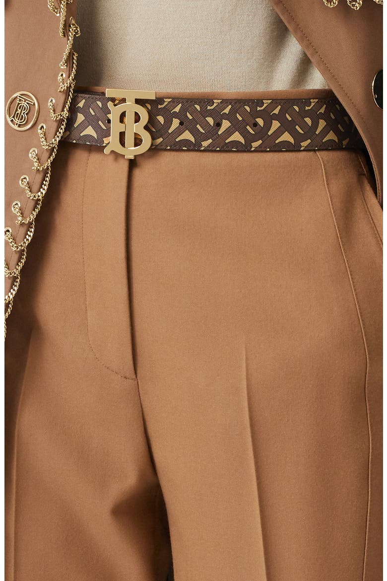 Monogram Stripe E-Canvas & Leather Belt, Alternate, color, BRIDLE BROWN