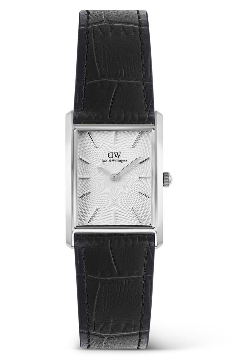 Bound Tank Leather Strap Watch, 22mm x 32mm, Main, color, SILVER-TONE