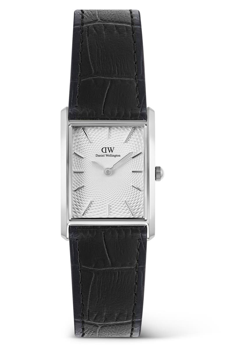 Daniel Wellington Bound Tank Leather Strap Watch, 22mm x 32mm, Main, color, Silver-Tone