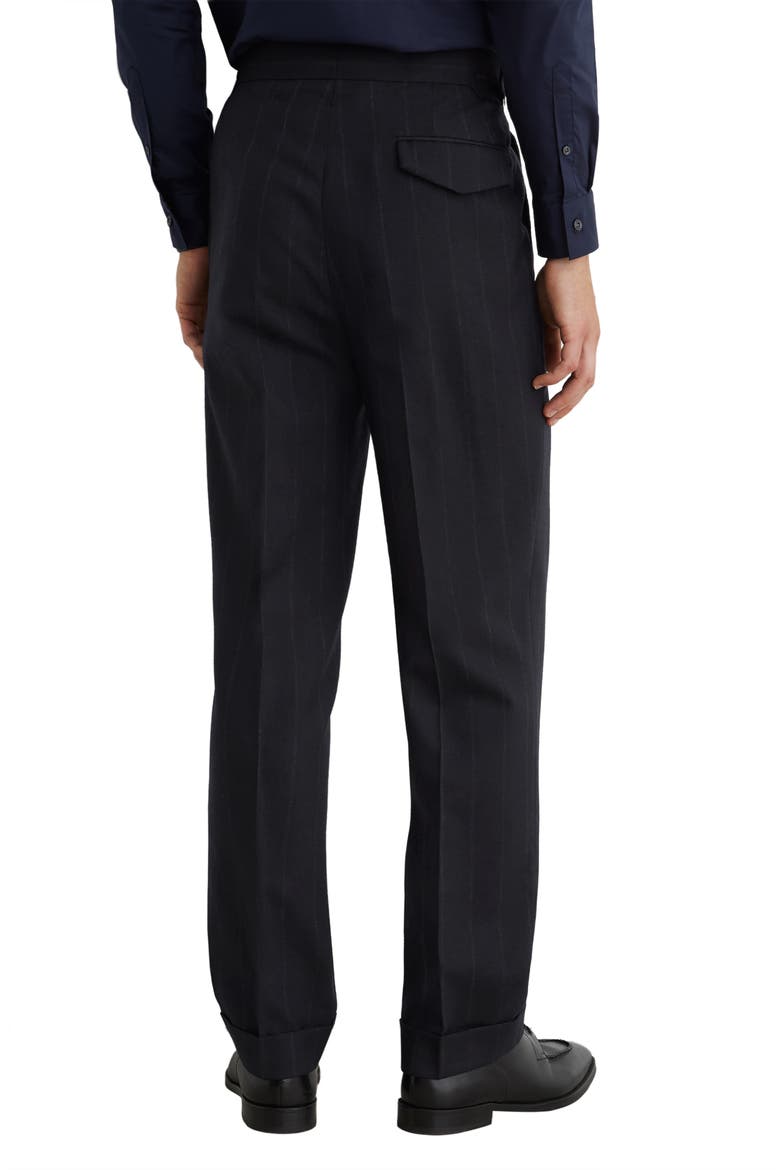 Valley Pinstripe Pleated Wool Formal Trousers, Alternate, color, NAVY