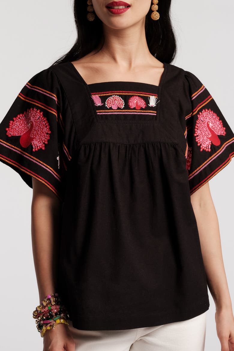 Picnic Peacock Top, Main, color, Black/Multi