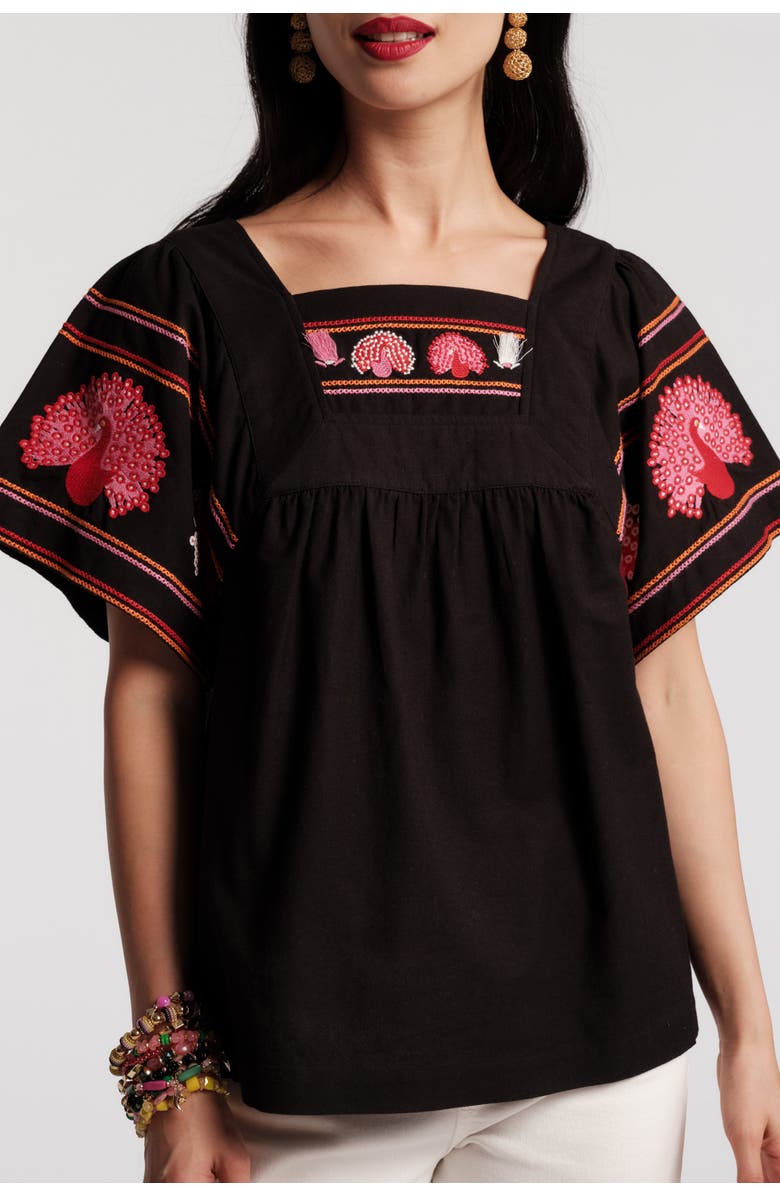 Frances Valentine Picnic Peacock Top, Main, color, Black/Multi