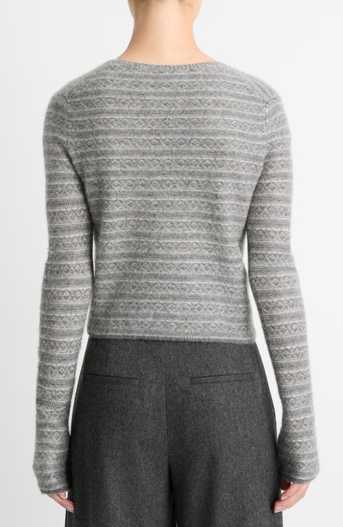 Shop Vince Fair Isle V-neck Cashmere Sweater In Med Heather Grey Combo