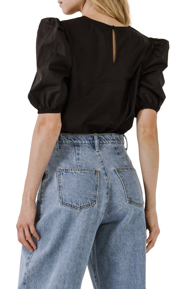 English Factory Puff Sleeve Top, Alternate, color, Black