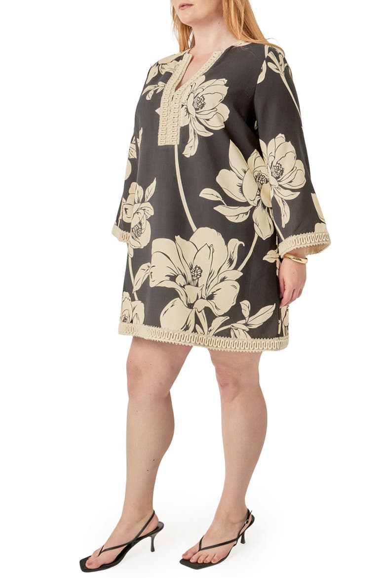 Floral Cotton Minidress, Alternate, color, BLACK/ CREAM