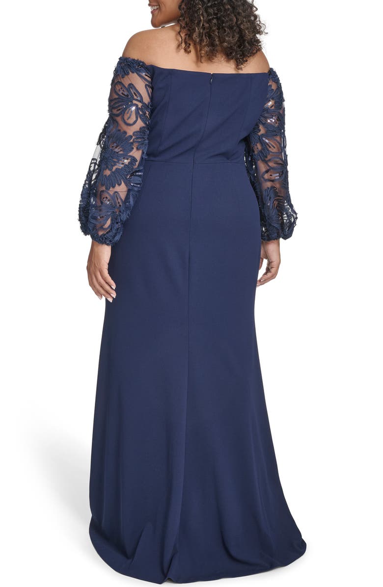 Eliza J Off the Shoulder Lace Long Sleeve Gown, Alternate, color, Navy